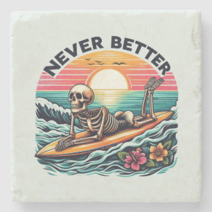 Aldrig bättre - Skeleton Surfing Sunset Wave Desig Stenunderlägg
