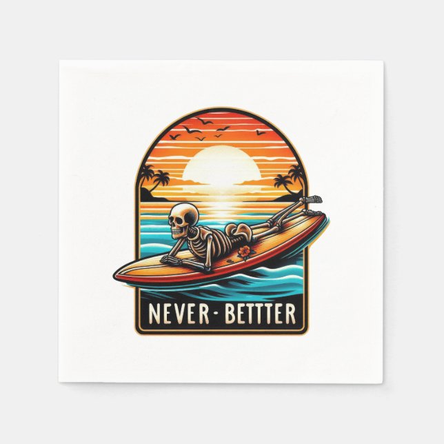 Aldrig bättre - Skeleton Surfing Sunset Wave Pappersservett (Framsidan)