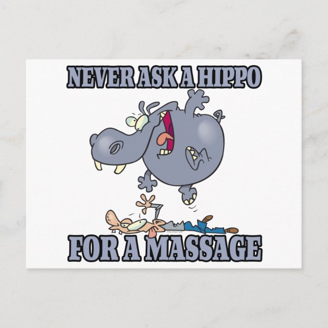 aldrig be en hippo om massage vykort (Framsida)