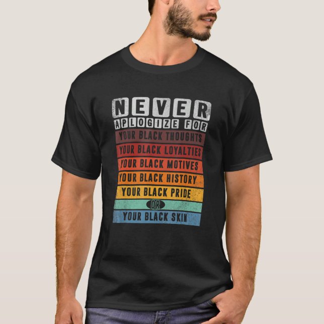Aldrig Be om ursäkt Svarta historiemånaden BLM Mel T Shirt (Framsida)