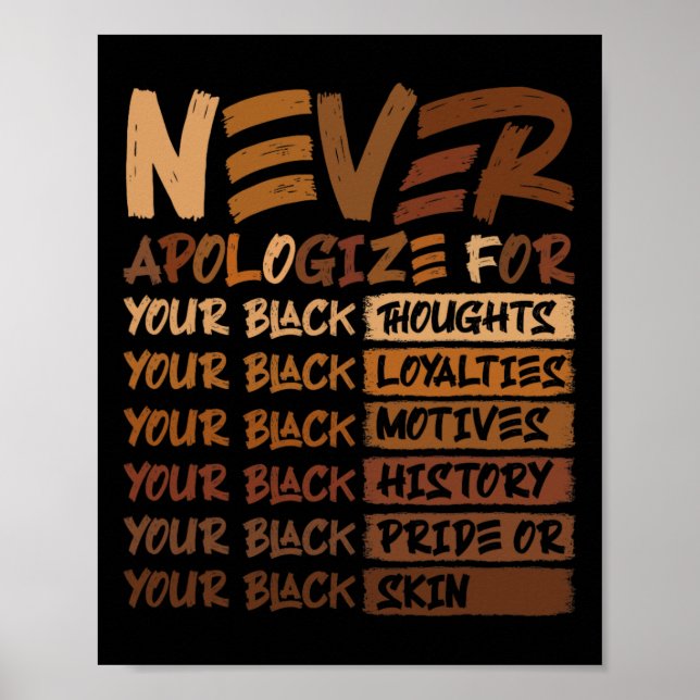 Aldrig Be Om Ursäkt Svarta Historiska Månaden Afro Poster (Framsidan)