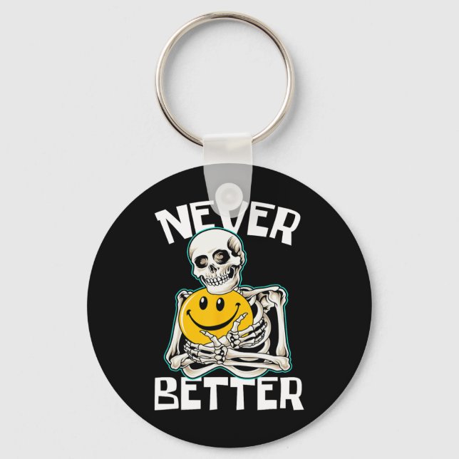 ALDRIG BETTER Skeleton Funny Skull Halloween Costu Nyckelring (Framsida)
