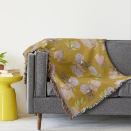 Aldrig dog guldbrown Dammig blommig mönster söt Filt