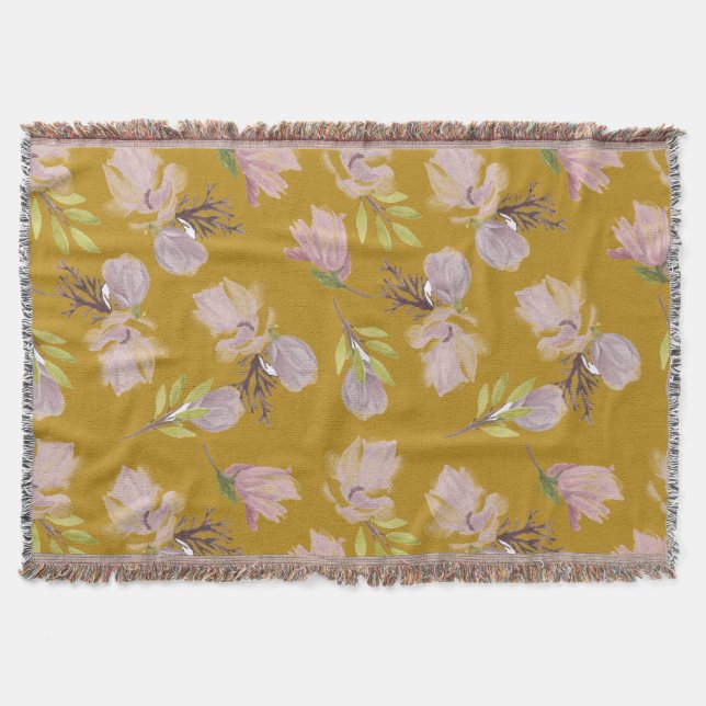 Aldrig dog guldbrown Dammig blommig mönster söt Filt (Framsidan)