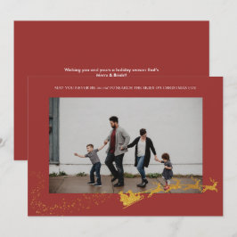 Aldrig för gammal Red Faux Guld Glitter-foto Julkort