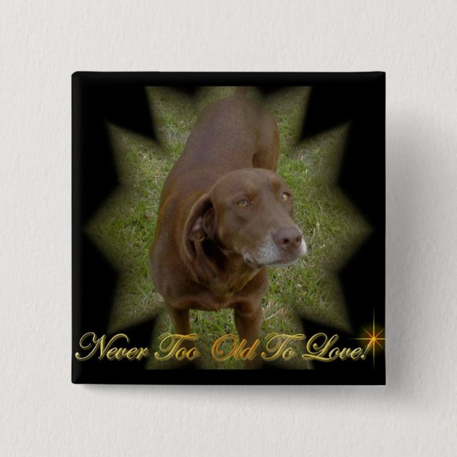Aldrig för gammalt att älska kvadrera klämmer fast knapp (Framsida)