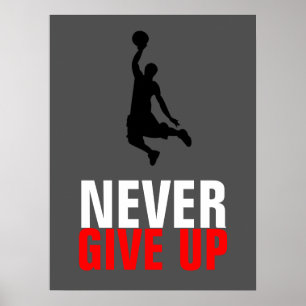 Aldrig Ge up Basketball inspirationell motivation Poster