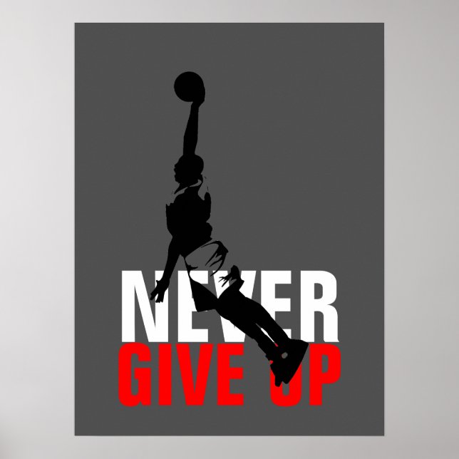 Aldrig Ge up Basketball inspirationell motivation Poster (Framsidan)