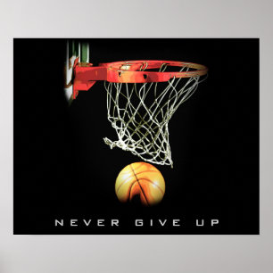 Aldrig Ge up Basketball Motivational Poster