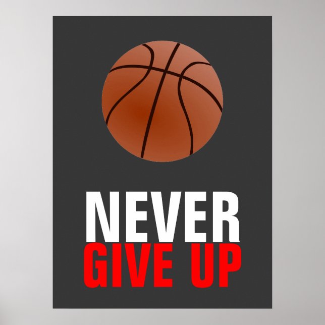 Aldrig Ge up Basketball Motivering Poster (Framsidan)