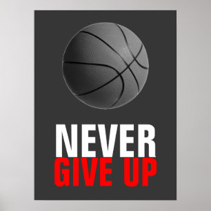 Aldrig Ge up Basketball Motivering Poster