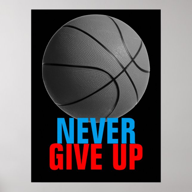 Aldrig Ge up Basketball Motivering Poster (Framsidan)