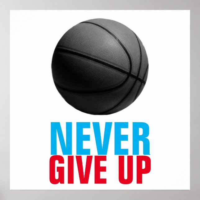 Aldrig Ge up Basketball Motivering Poster (Framsidan)