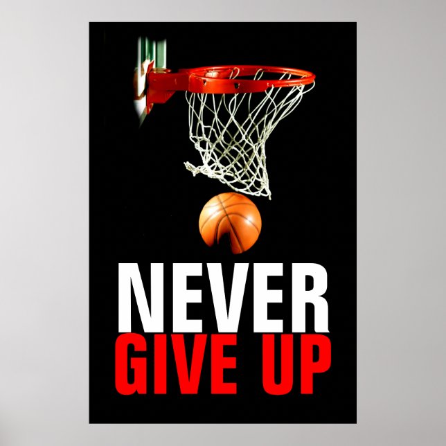 Aldrig Ge up Basketball Motivering Poster (Framsidan)