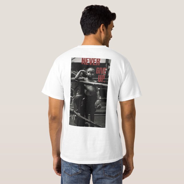 Aldrig Ge Up Boxing Art T Shirt (Hel baksida)