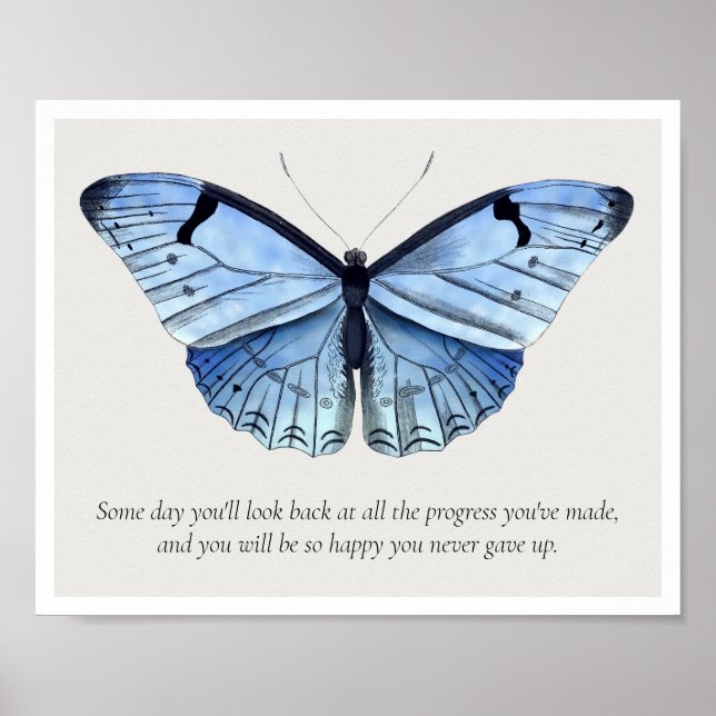 Aldrig Ge Up Butterfly Inspirational Art Print Poster (Framsidan)
