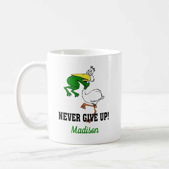 Aldrig Ge Up Frog Chog Bird Kaffemugg (Vänster)