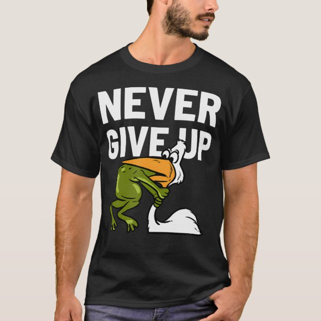 Aldrig Ge up Frog Choking Funny Motivation T Shirt (Framsida)