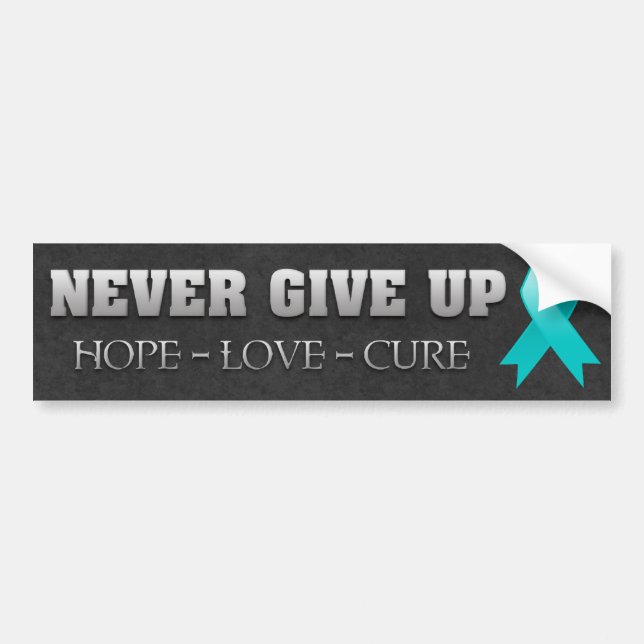 Aldrig Ge Up Hope Ovarian Cancer Awareness Bildekal (Framsidan)