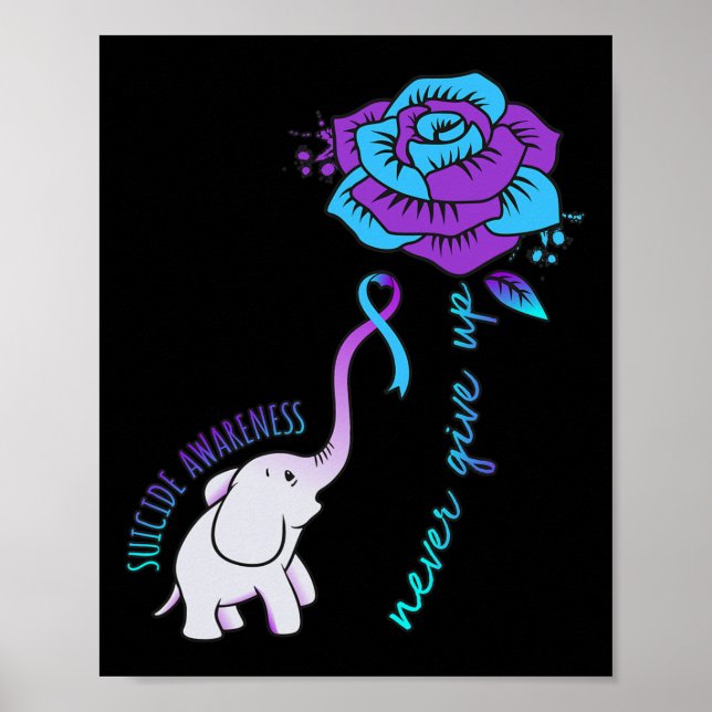 Aldrig Ge Up Lycklig Suicide Awareness Support Gra Poster (Framsidan)