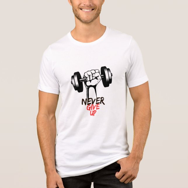 Aldrig Ge up Motivational Gym t-shirt (Framsida)