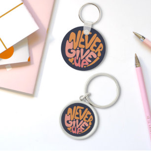 Aldrig Ge Up - Rosa och Orange Mörk Motivering Nyckelring