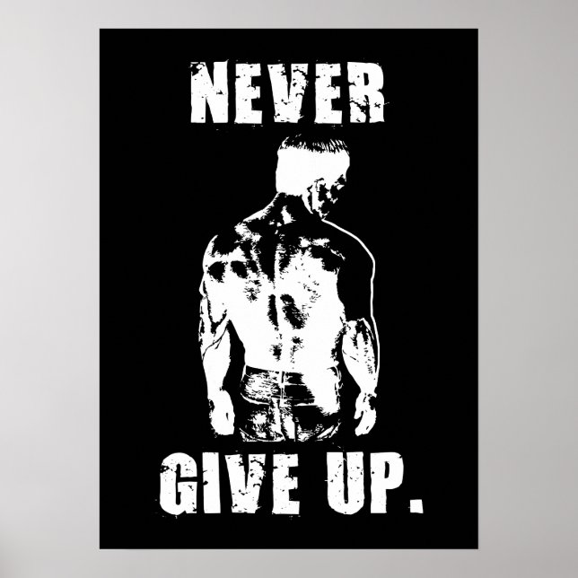 Aldrig Ge up - Workout Gym Motivation Poster (Framsidan)