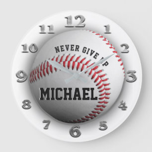 Aldrig Ge upp Baseball Clock Stor Klocka