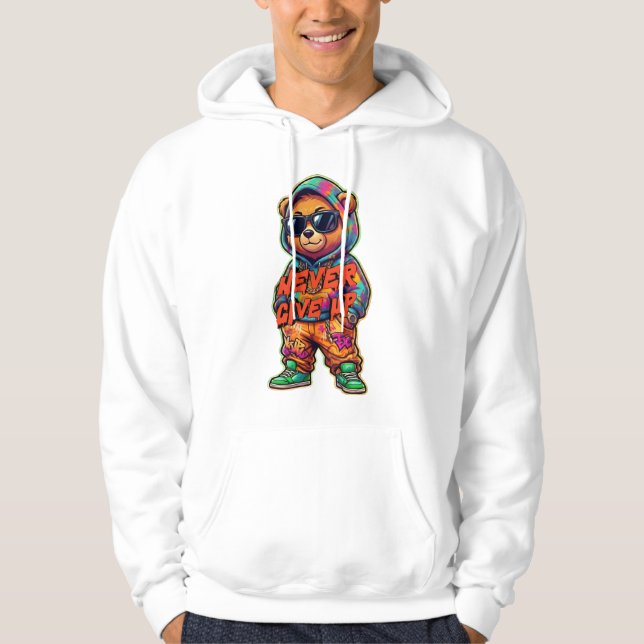 Aldrig Ge Upp Cool Björn Design Hoodie (Framsida)
