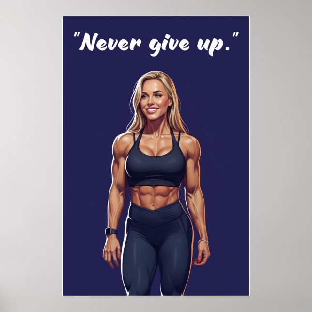 Aldrig Ge Upp – Fitness Motivationscitat Poster (Framsidan)