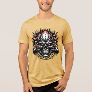 Aldrig Ge Upp Ilsket Skalle Motivations T-Shirt De