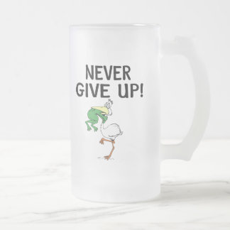 Aldrig Ge upp Motiv Pelican och Frog Frostat Ölglas