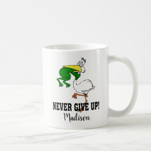 Aldrig Ge upp Motiv Pelican och Frog Kaffemugg