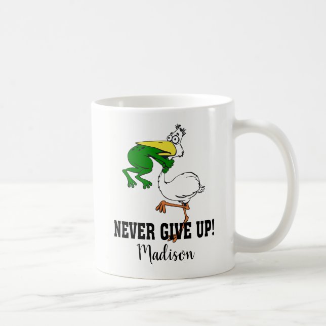 Aldrig Ge upp Motiv Pelican och Frog Kaffemugg (Höger)