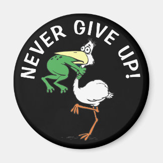 Aldrig Ge upp Motiv Pelican och Frog Magnet