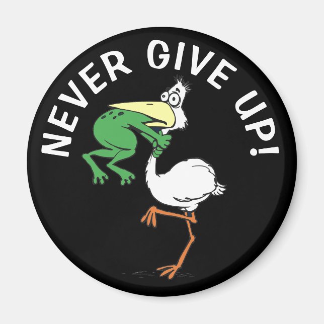 Aldrig Ge upp Motiv Pelican och Frog Magnet (Framsidan)