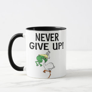 Aldrig Ge upp Motiv Pelican och Frog Mugg