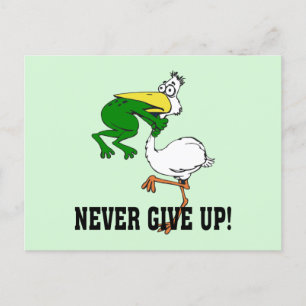 Aldrig Ge upp Motiv Pelican och Frog Vykort