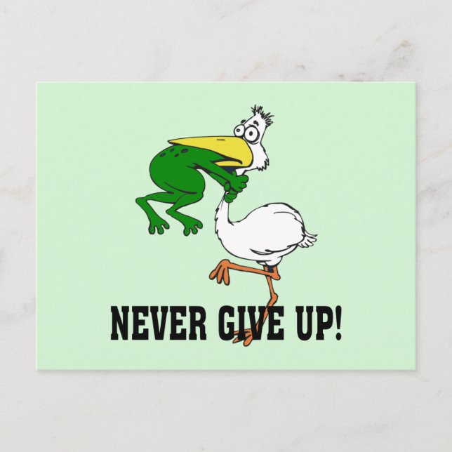 Aldrig Ge upp Motiv Pelican och Frog Vykort (Framsida)