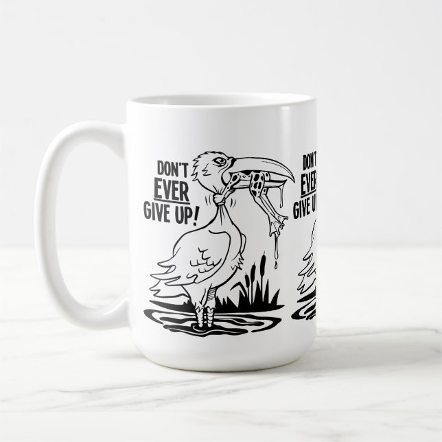 Aldrig Ge Upp Pelikan Och Groda Kaffemugg (Vänster)