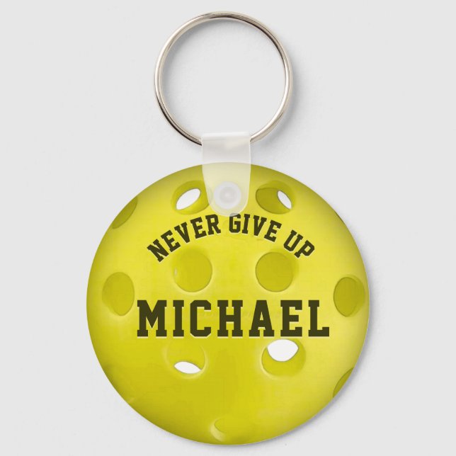 Aldrig Ge upp Pickleball Keychain Nyckelring (Framsida)