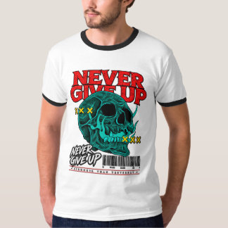 Aldrig Ge Upp Skull Streetwear Herr Ringer T-Shirt