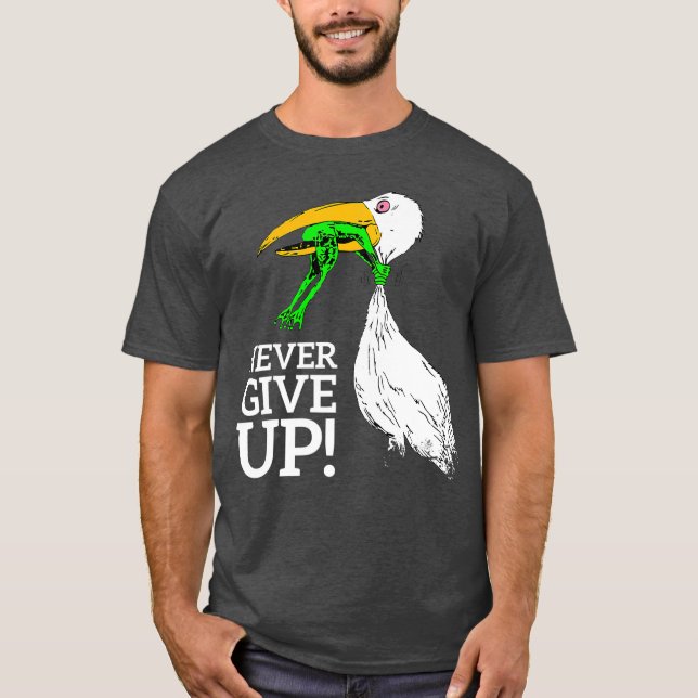Aldrig ge upp stork och groda t shirt (Framsida)