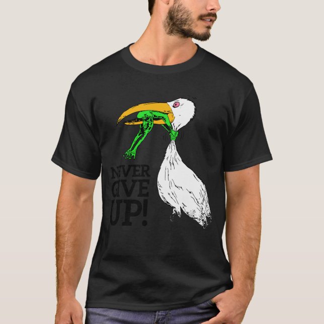 Aldrig Ge upp stork och groda T Shirt (Framsida)