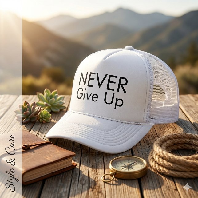 Aldrig Ge Upp Textmärke Inspirerande Truckerhatt Keps (Never Give Up Text Mark Inspirational Trucker Hat)