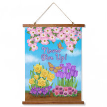 Aldrig Ge upp Wood Topped Wall Tapestry