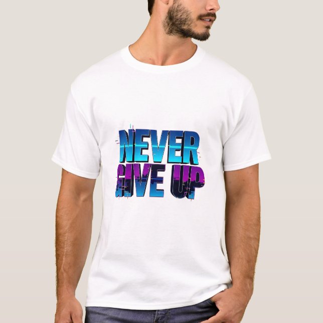 Aldrig Ge uppåtriktad Glitch-effekt T-Shirt (Framsida)