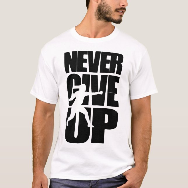 Aldrig Ge upphettning T Shirt (Framsida)