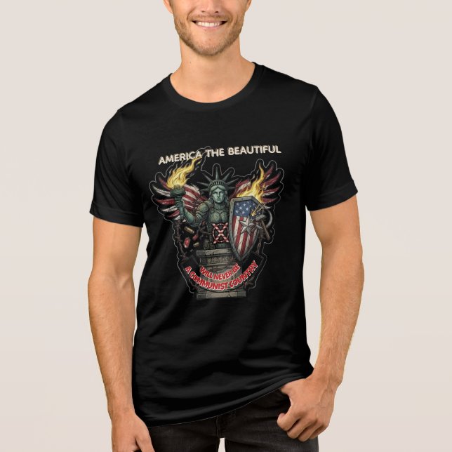 Aldrig Kommunistisk Amerika Vacker T Shirt (Framsida)
