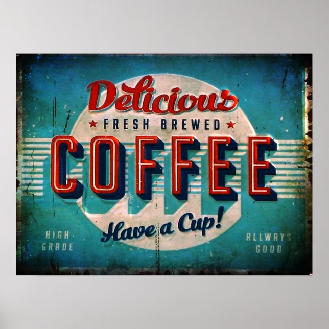 Åldrig läcker färsk bryggd kaffe antikt replikat poster (Framsidan)